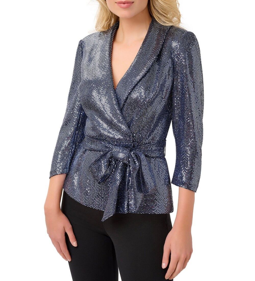 Adrianna Papell Women's Metallic Knit Wrap Top Size 6 - Picture 9 of 12